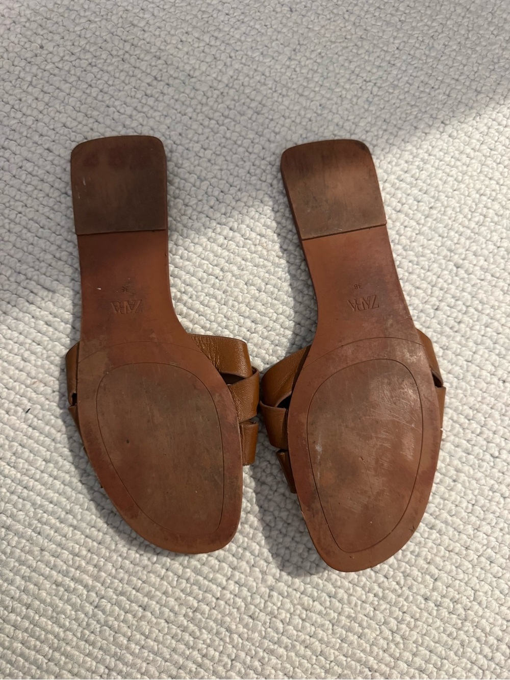ZARA Brown Braided Leather Slide Sandals - Picture 2 of 2